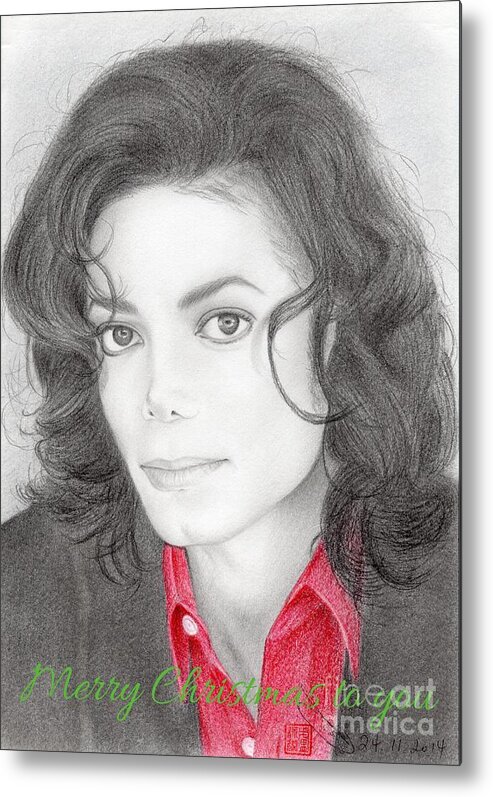 Greeting Cards Metal Print featuring the drawing Michael Jackson Christmas Card 2016 - 006 by Eliza Lo