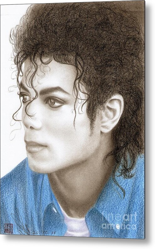 Greeting Cards Metal Print featuring the drawing Michael Jackson #Ten by Eliza Lo