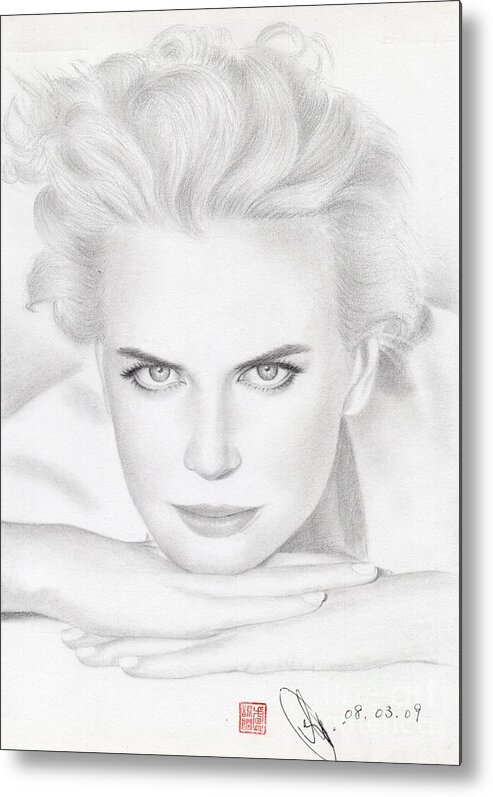 Greeting Cards Metal Print featuring the drawing Nicole Kidman by Eliza Lo