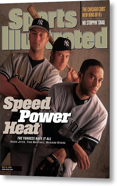 Magazine Cover Metal Print featuring the photograph New York Yankees Derek Jeter, Tino Martinez, And Mariano Sports Illustrated Cover by Sports Illustrated