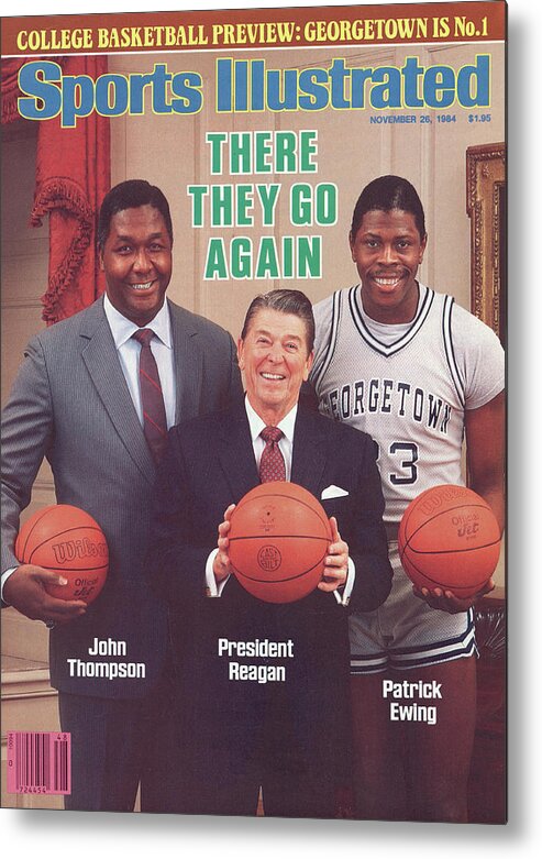 1980-1989 Metal Print featuring the photograph Ronald Reagan With Georgetown University Coach John Sports Illustrated Cover by Sports Illustrated
