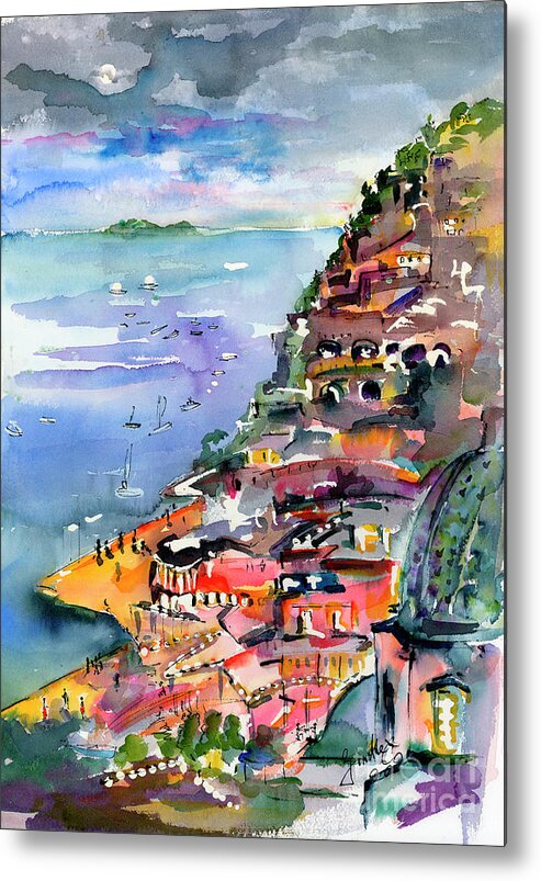 Amalfi Coast Metal Print featuring the painting Positano Italy Enchanted Moon by Ginette Callaway