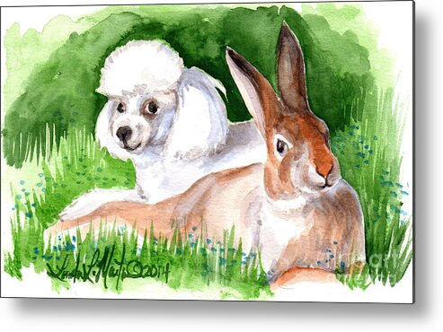 Wild Rabbit Metal Print featuring the painting Best Friends by Linda L Martin