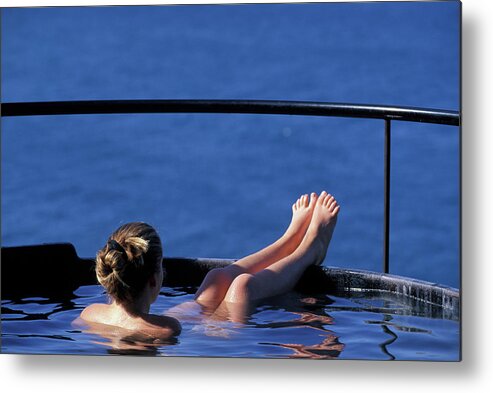 Bathing Metal Print featuring the photograph A Nude Woman In A Hot Spring #1 by Corey Rich