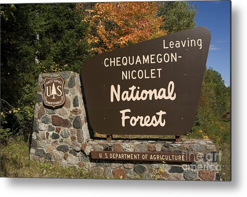 Fall Metal Print featuring the photograph Chequamegon National Forest Sign #1 by Linda Freshwaters Arndt