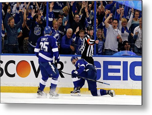 Playoffs Metal Print featuring the photograph Detroit Red Wings V Tampa Bay Lightning #1 by Mike Carlson