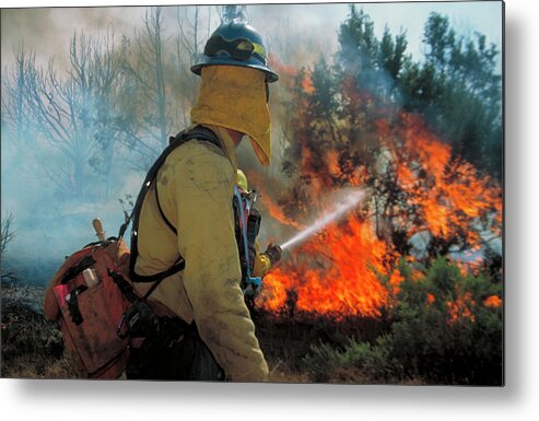 Smoke Metal Print featuring the photograph Firefighters #1 by Kari Greer/science Photo Library