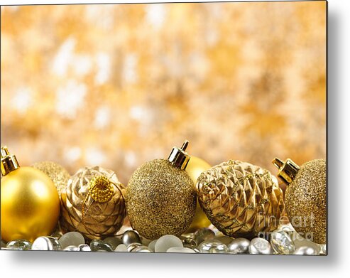 Christmas Metal Print featuring the photograph Golden Christmas decorations by Elena Elisseeva