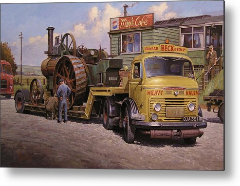 Lorryart Metal Print featuring the painting May's transport cafe. by Mike Jeffries