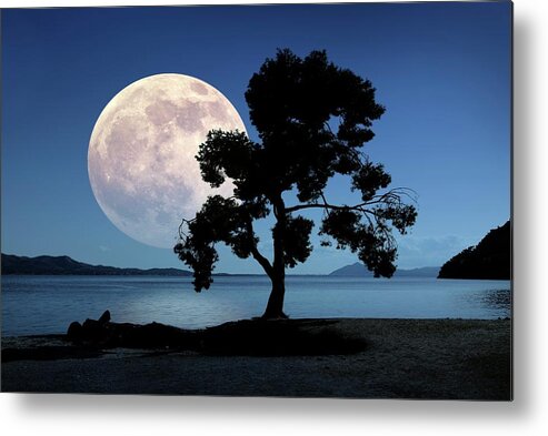 Moon Metal Print featuring the photograph Moon Rising Over The Sea #1 by Detlev Van Ravenswaay