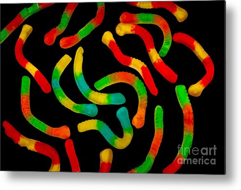 Neon Metal Print featuring the photograph Neon Gummy Worms by Anthony Sacco