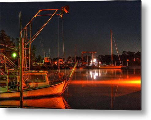 Palm Metal Print featuring the digital art Night in the Harbor #1 by Michael Thomas