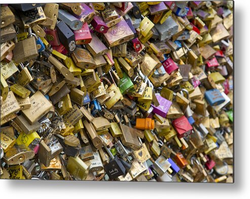 Pont Des Arts Metal Print featuring the photograph Padlocks at Pont des Arts #1 by Chevy Fleet