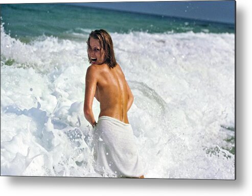 #condenastvoguephotograph Metal Print featuring the photograph Patti Hansen Topless In Surf #1 by Arthur Elgort