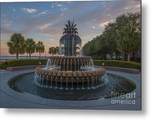 Pineapple Fountain Metal Print featuring the photograph Trickling Water at Sunset by Dale Powell