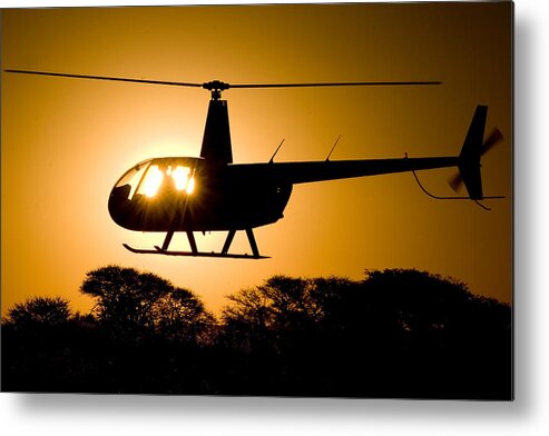 Helicopter Metal Print featuring the photograph R44 Sunset #1 by Paul Job