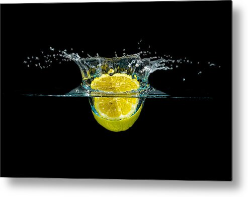 Beverage Metal Print featuring the photograph Splashing Lemon #1 by Peter Lakomy