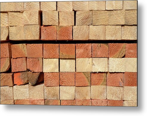 Large Group Of Objects Metal Print featuring the photograph Squared Timbers At Saw Mill #1 by Hans-peter Merten