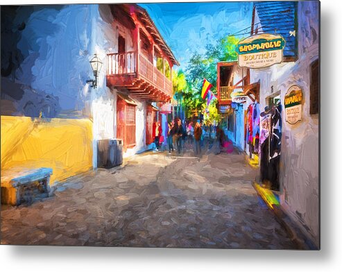 St. George Street Metal Print featuring the photograph St George Street St Augustine Florida Painted #1 by Rich Franco