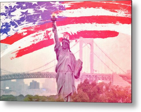Statue Liberty Poster Metal Print featuring the painting Statue Liberty #3 by MotionAge Designs