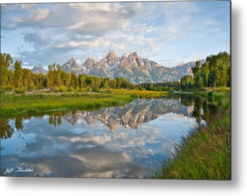 Awe Metal Print featuring the photograph Teton Range Reflected in the Snake River #2 by Jeff Goulden
