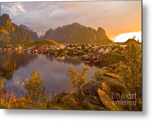Reine Metal Print featuring the photograph The day begins in Reine by Heiko Koehrer-Wagner