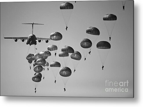 Parachutist Metal Print featuring the photograph U.s. Army Paratroopers Jumping #1 by Stocktrek Images