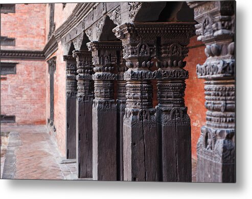 Door Metal Print featuring the photograph Wooden Column at Durbar Square #1 by U Schade