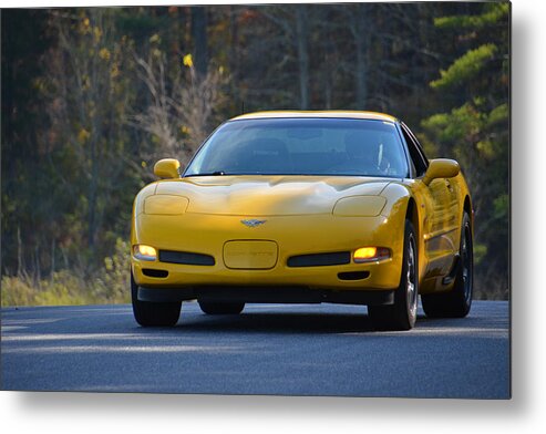 Corvette Metal Print featuring the photograph Yellow Corvette #2 by Mike Martin