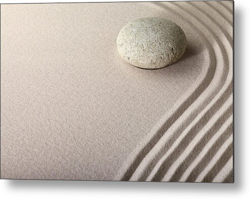 Abstract Metal Print featuring the photograph Zen Sand Stone Garden #1 by Dirk Ercken