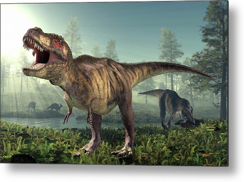 Aggression Metal Print featuring the photograph Tyrannosaurus Rex Dinosaur #16 by Roger Harris