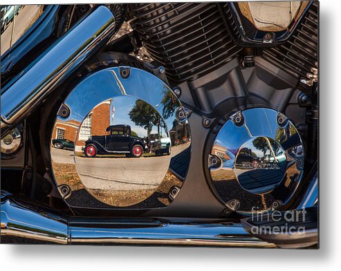 1930 Metal Print featuring the photograph 1930 Ford Reflected in 2005 Honda VTX by T Lowry Wilson