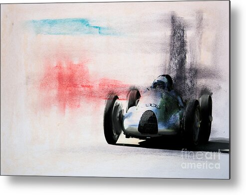 Auto Union Metal Print featuring the mixed media 1938 Auto Union type D by Roger Lighterness