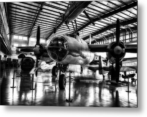 Monochrome Metal Print featuring the photograph 1940 Martin B-26 Marauder in HDR by Michael White