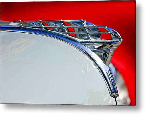 1950 Plymouth Coupe Metal Print featuring the photograph 1950 Plymouth Hood Ornament 3 by Jill Reger
