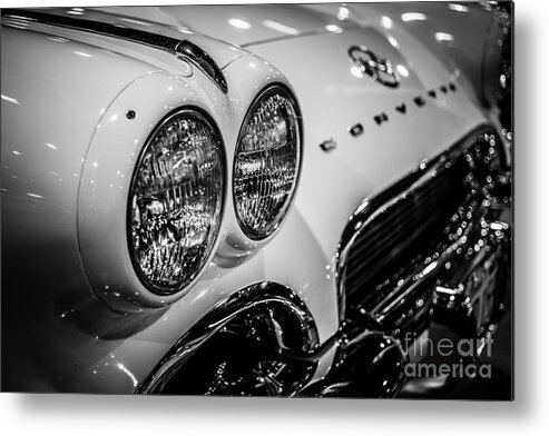 1950's Metal Print featuring the photograph 1950's Chevrolet Corvette C1 in Black and White by Paul Velgos