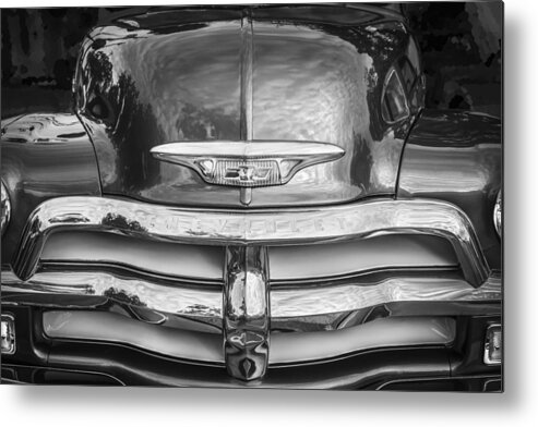 Hood Ornament Metal Print featuring the photograph 1955 Chevrolet First Series BW by Rich Franco