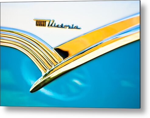1956 Ford Crown Victoria Glass Top Emblem Metal Print featuring the photograph 1956 Ford Crown Victoria Glass Top Emblem -3168c by Jill Reger