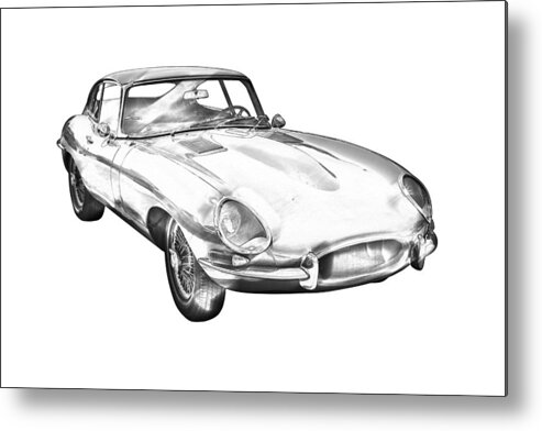 Car Metal Print featuring the photograph 1964 Jaguar XKE Antique Sportscar Illustration by Keith Webber Jr