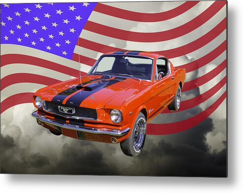 Car Metal Print featuring the photograph 1966 Ford Mustang Fastback and American Flag by Keith Webber Jr