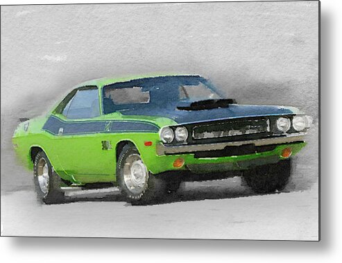 Dodge Challenger Metal Print featuring the painting 1970-TA-Challenger Watercolor by Naxart Studio