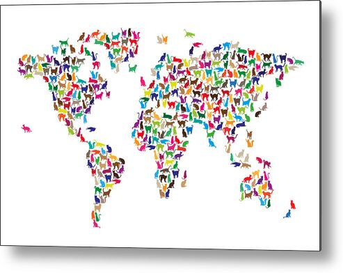 World Map Metal Print featuring the digital art Cats Map of the World Map #2 by Michael Tompsett