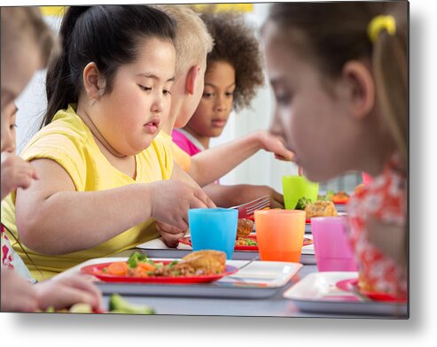 Asian And Indian Ethnicities Metal Print featuring the photograph Children Eating School Dinners #2 by SolStock