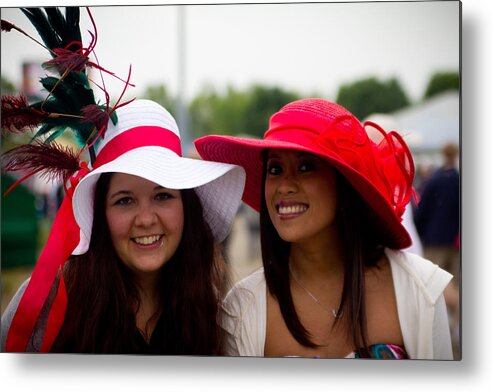 Churchill Downs Metal Print featuring the photograph 2 Ladies in Red by John McGraw