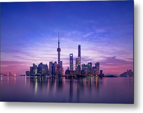 Dawn Metal Print featuring the photograph Panoramic skyline of Shanghai #2 by MarsYu