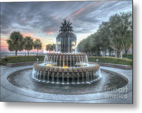 Pineapple Fountain Metal Print featuring the photograph Majestic Sunset in Waterfront Park by Dale Powell