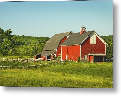Farm Metal Print featuring the photograph Red Barn And Fence On Farm In Maine #2 by Keith Webber Jr