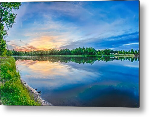 Lake Metal Print featuring the photograph Sun Setting Over A Reflective Lake #2 by Alex Grichenko