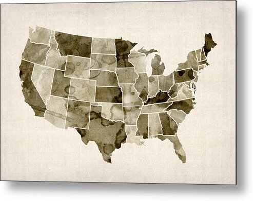 United States Map Metal Print featuring the digital art United States Watercolor Map #2 by Michael Tompsett