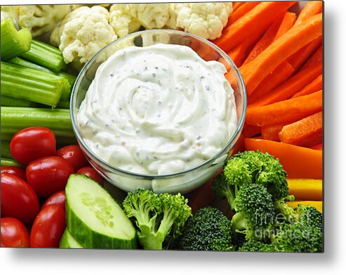Vegetables Metal Print featuring the photograph Vegetables and dip 1 by Elena Elisseeva